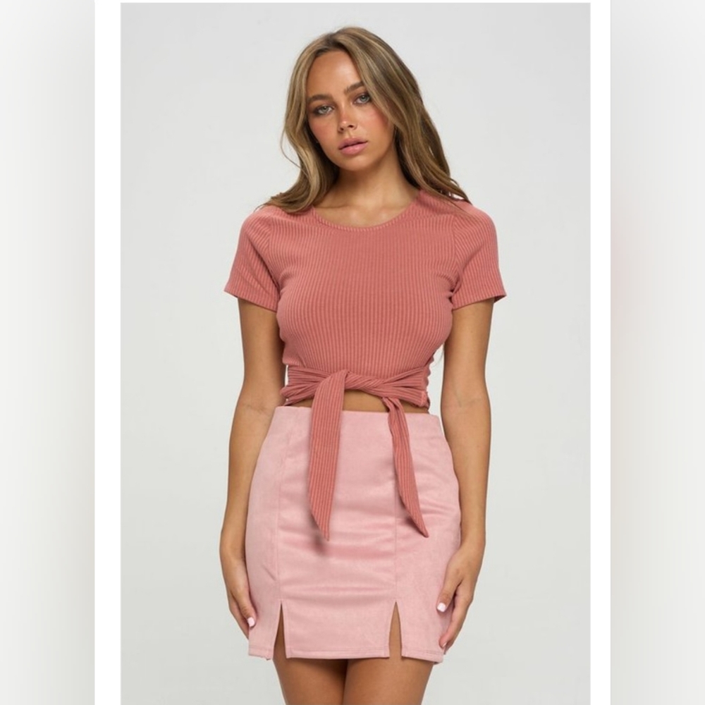 Tie Front Ribbed Top